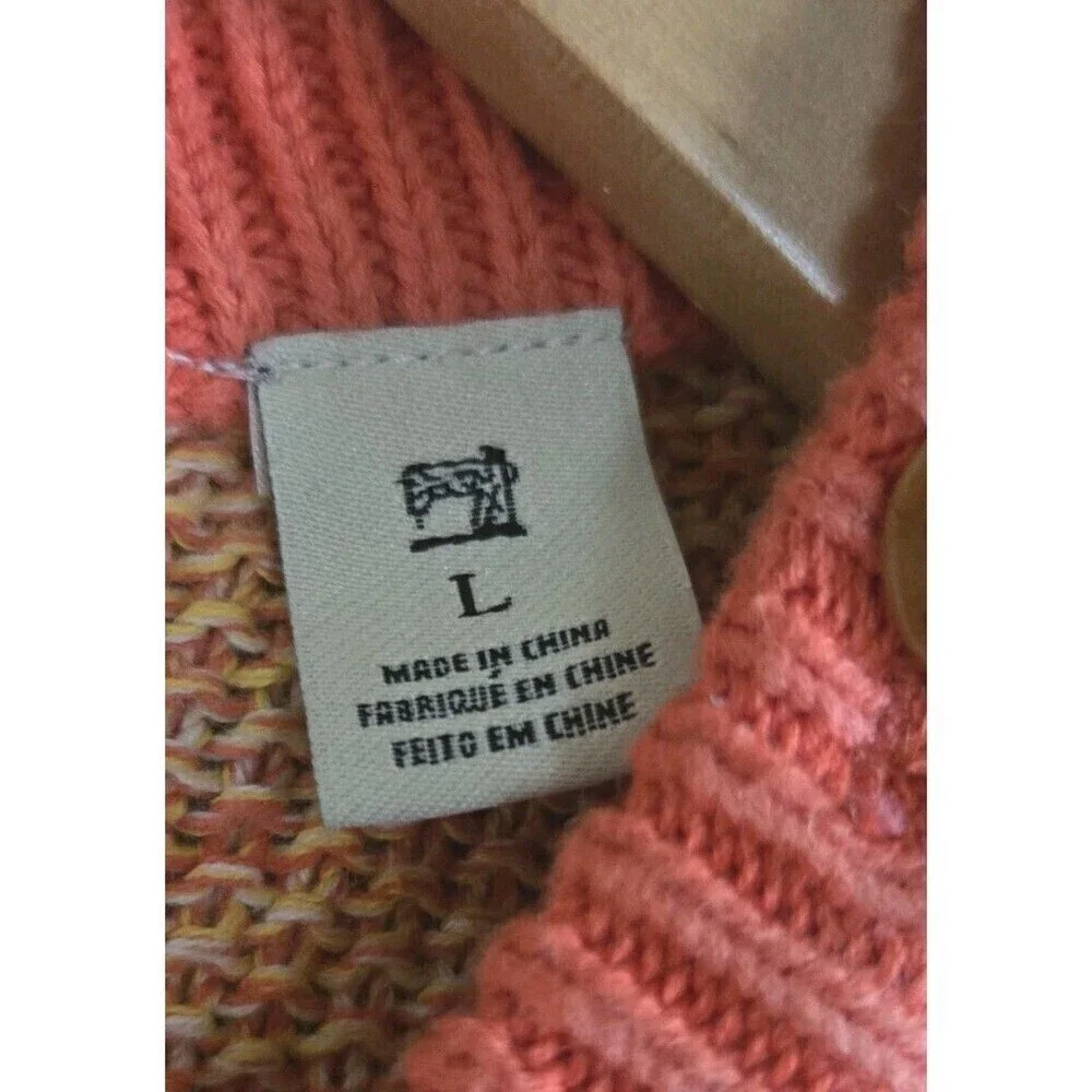 Scoth & Soda Men Jumper Sweater Orange Striped Cable-Knit Crew Neck Cotton Large